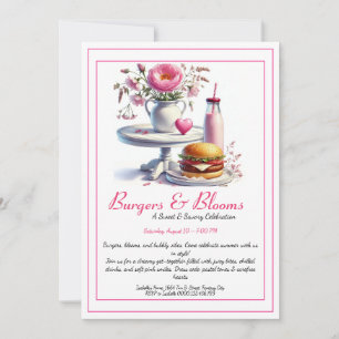 Invitation Fête d'été romantique Burger aquarelle & Rose