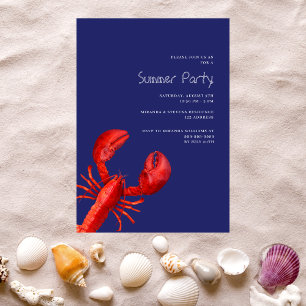 Invitation Fête d'été rouge homard marine bleu