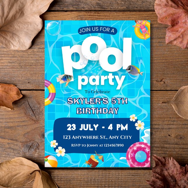 Invitation Fête d'été Splash Kids Pool Party Anniversaire (Summer Splash Kids Pool Party Birthday Invitation
)