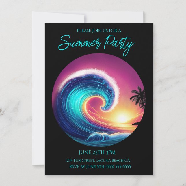 Invitation Fête d'été - Surfer sur une grande vague- (Devant)