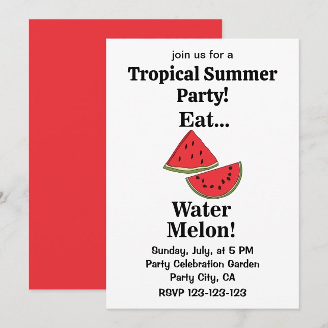Invitation Fête d'été tropicale drôle avec fruit de pastèque (Devant / Derrière)