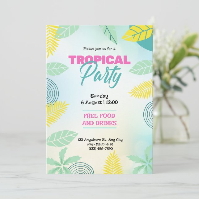 Invitation Fête d'été tropicale verte et jaune (Debout devant)