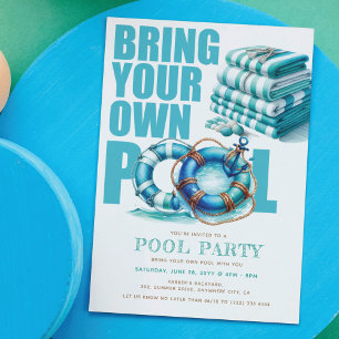 Invitation Fête d'été turquoise BYO Piscine Aquarelle