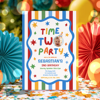 Invitation Fête deux party coloré garçon 2e anniversaire