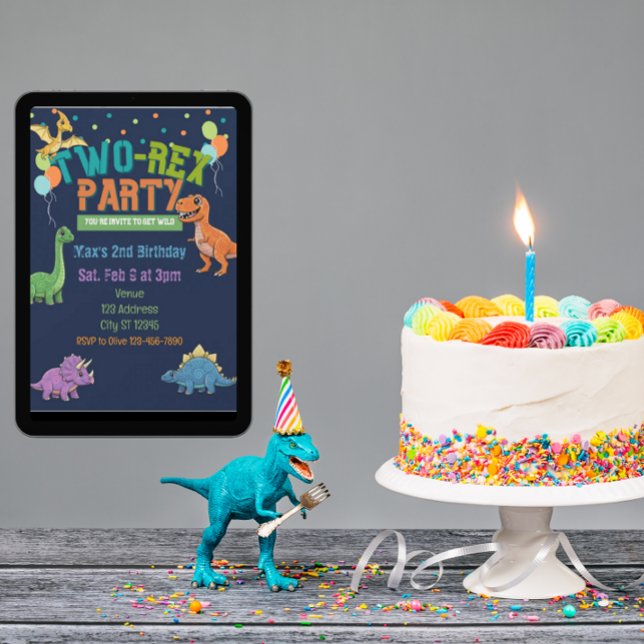 Invitation Fête Deux-Rex Dinosaure 2e Anniversaire (Créateur téléchargé)