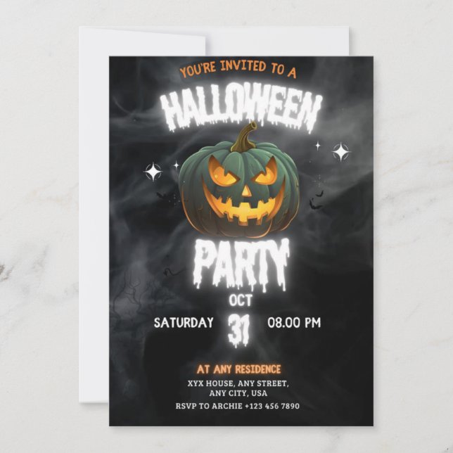Invitation Fête d'Halloween à la citrouille lumineuse  (Devant)