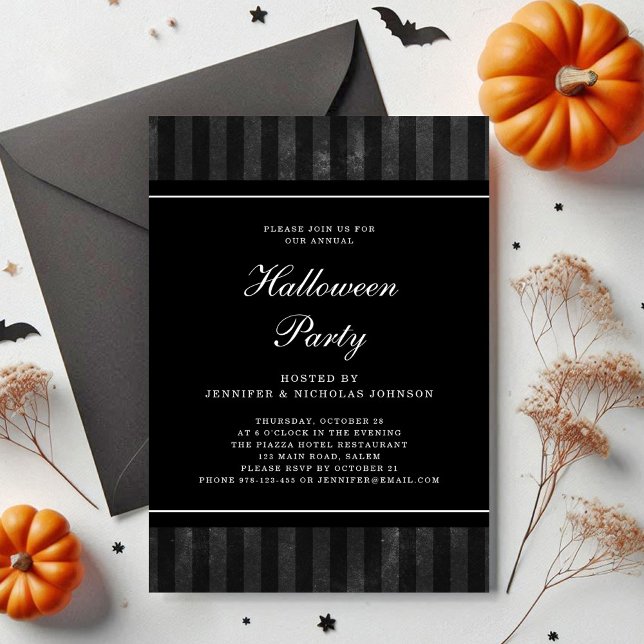 Invitation Fête d'Halloween à rayures noires (Black Stripes Halloween Party Invitation)
