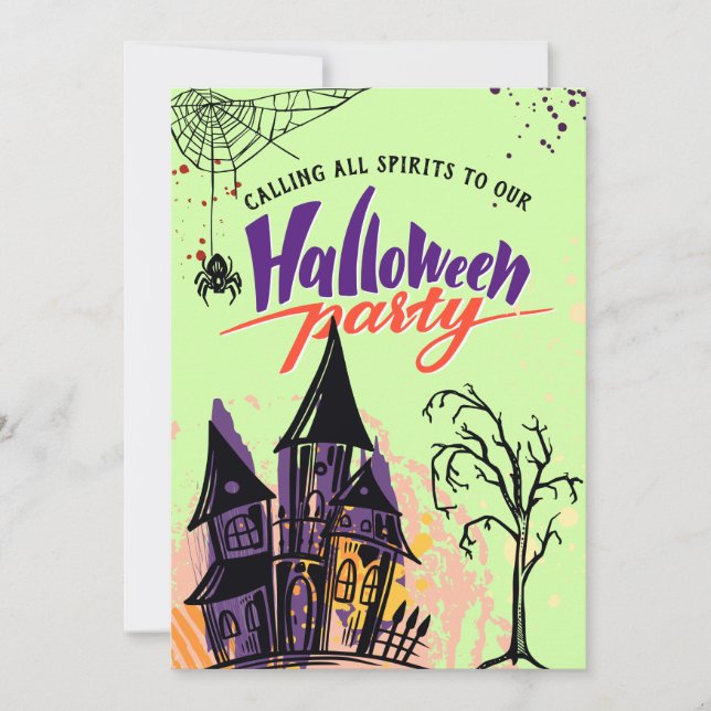 Invitation Fête d'Halloween Abstraite couleur de la menthe (Devant)