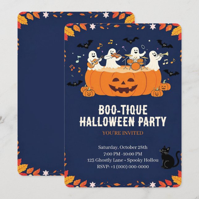Invitation Fête d'Halloween adorable (Devant / Derrière)