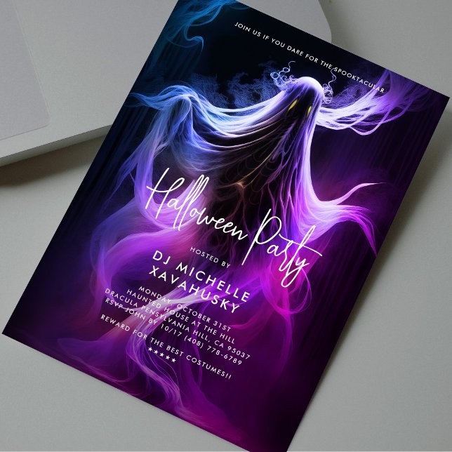 Invitation Fête d'Halloween adulte bleu violet rose Fantôme (Adult Halloween Party Blue Purple Pink Ghost Invitation
)