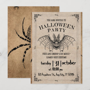 Invitation Fête d'Halloween adulte chauve-souris gothique Vin