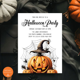 Invitation Fête d'Halloween adulte Citrouille moderne Araigné