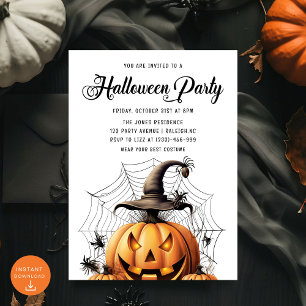 Invitation Fête d'Halloween adulte Citrouille moderne Araigné