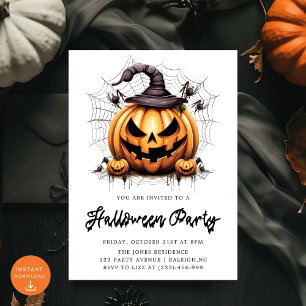 Invitation Fête d'Halloween adulte Citrouille moderne Araigné