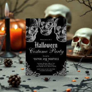 Invitation Fête d'Halloween adulte crâne gothique noir vintag