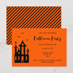 Invitation Fête d'Halloween adulte Maison hantée Black Orange
