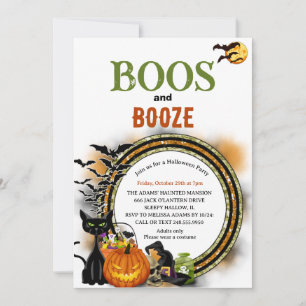 Invitation Fête d'Halloween adulte verte Orange Boos et Boiss