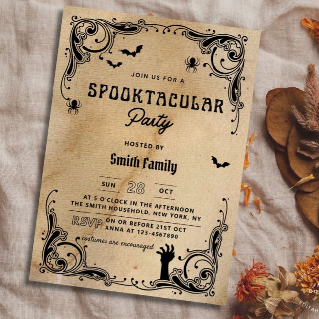 Invitation Fête d'Halloween adulte Vintage gothique Éffrayant (Créateur téléchargé)