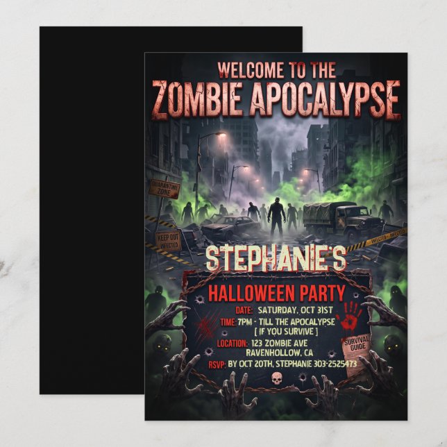 Invitation Fête d'Halloween Apocalypse Zombie (Devant / Derrière)