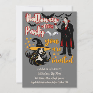 Invitation Fête d'Halloween au bureau Dracula Sorcière