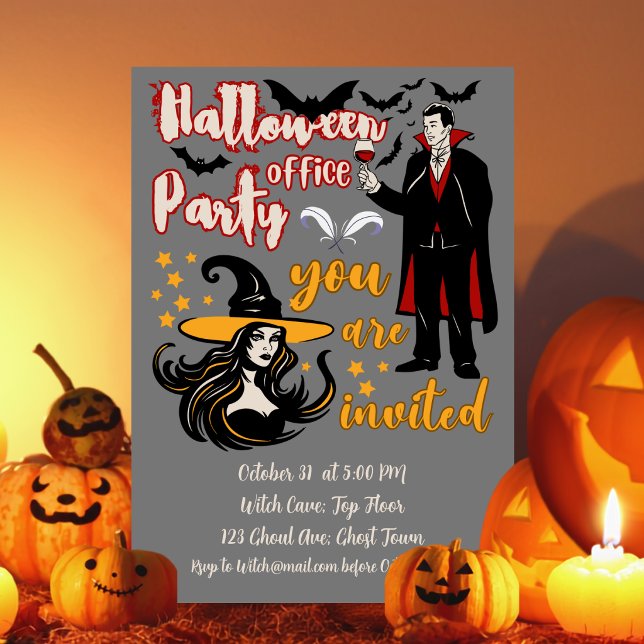 Invitation Fête d'Halloween au bureau Dracula Sorcière (Créateur téléchargé)