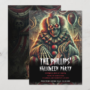 Invitation Fête d'Halloween au Carnaval avec un Clown Effraya