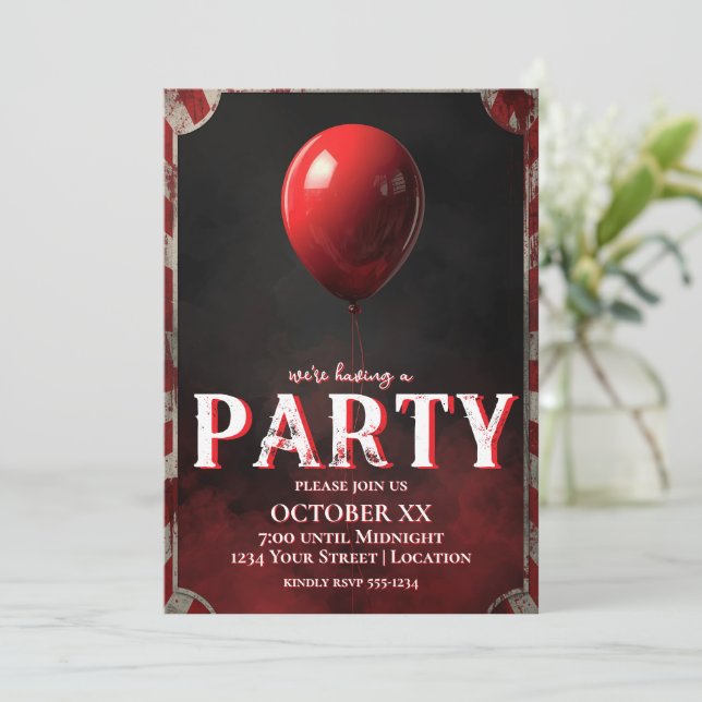 Invitation Fête d'Halloween au Carnaval Effrayant avec Ballon (Debout devant)