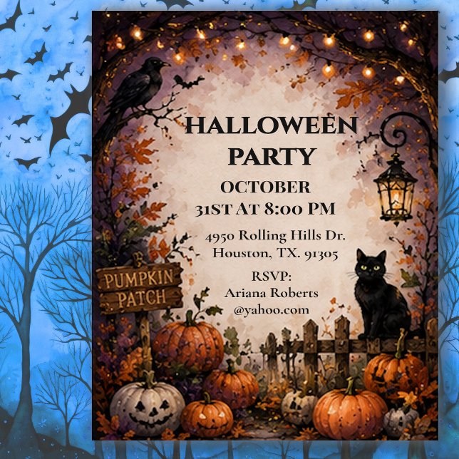 Invitation Fête d'Halloween au champ de citrouilles de minuit (Créateur téléchargé)