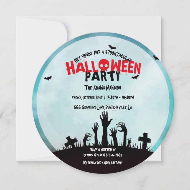 Invitation Fête d'Halloween au cimetière de zombies effrayant (Devant)