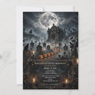 Invitation Fête d'Halloween au cimetière effrayant et au chât