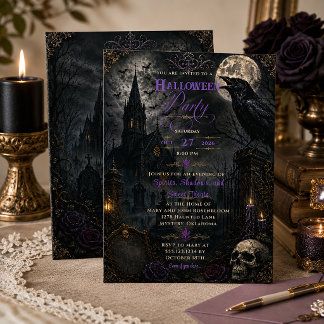 Invitation Fête d'Halloween au cimetière élégant gothique Rav