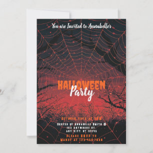 Invitation Fête d'Halloween au coucher de soleil orange rose