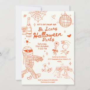 Invitation Fête d'Halloween au Doodle Dessiné à la Main Fanta