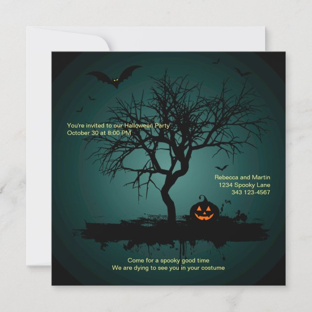 Invitation Fête d'Halloween au look vert grunge effrayant (Devant)