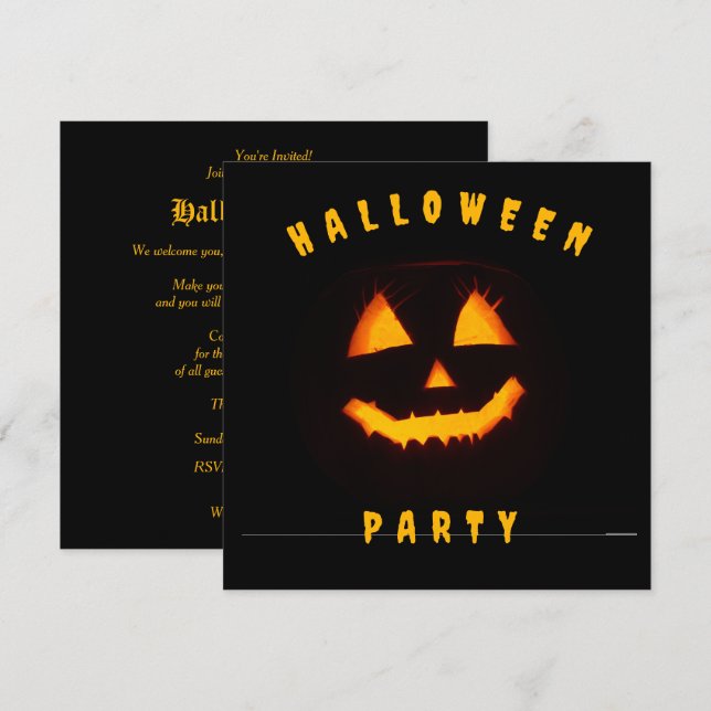 Invitation Fête d'Halloween au visage de citrouille (Devant / Derrière)