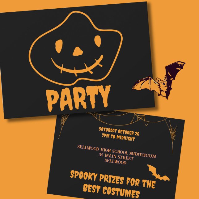 Invitation Fête d'Halloween au visage de Monstre noir orange  (Créateur téléchargé)