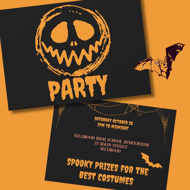 Invitation Fête d'Halloween au visage de Monstre noir orange  (Créateur téléchargé)