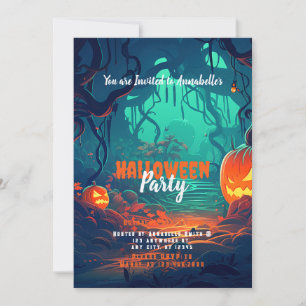 Invitation Fête d'Halloween aux citrouilles de la forêt inqui