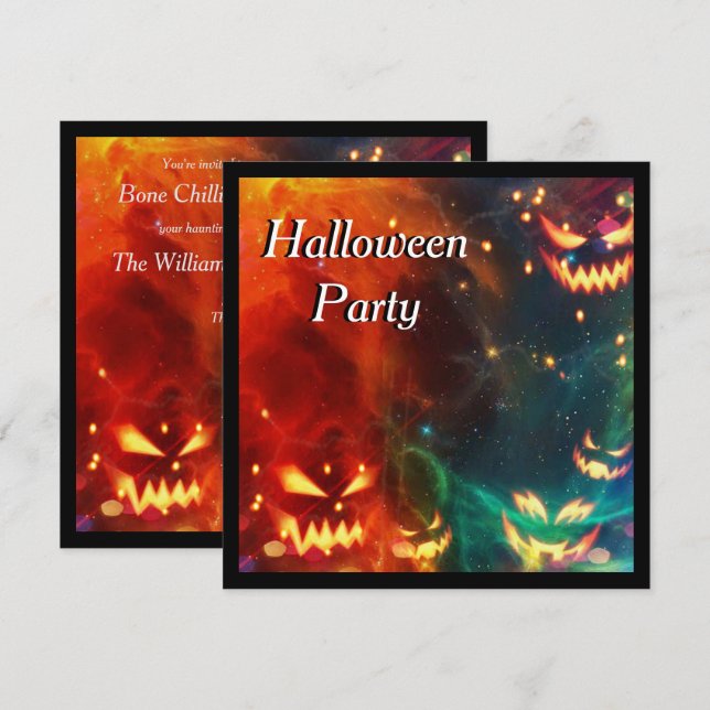 Invitation Fête d'Halloween aux citrouilles fantômes (Devant / Derrière)