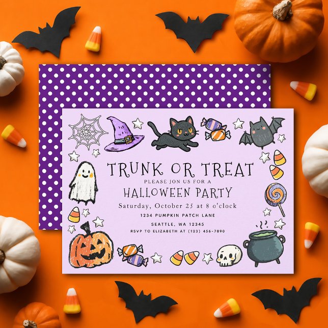 Invitation Fête d'Halloween aux crayons pour enfants Trunk or (Créateur téléchargé)