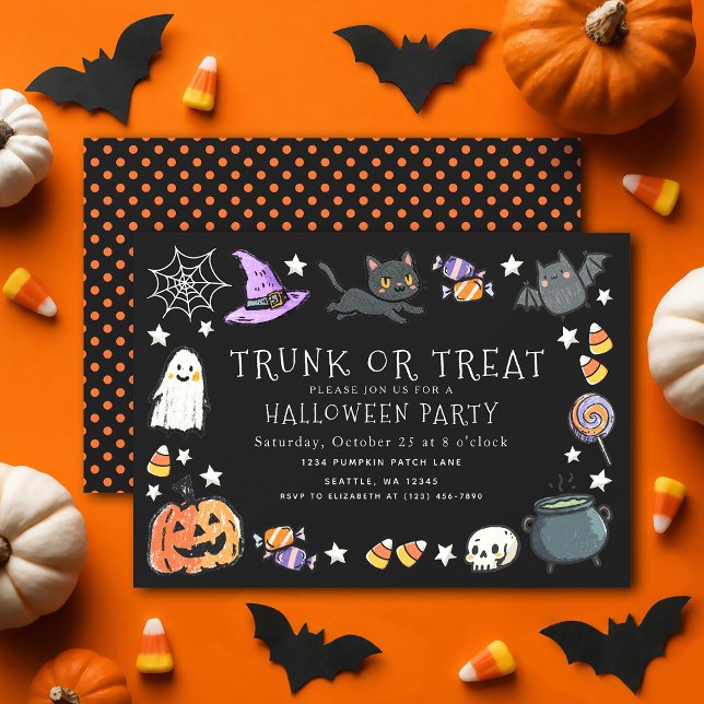 Invitation Fête d'Halloween aux crayons pour enfants Trunk or (Créateur téléchargé)