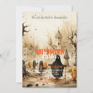 Invitation Fête d'Halloween aux fantômes et chauves-souris du