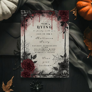 Invitation Fête d'Halloween aux roses gothiques ensanglantées