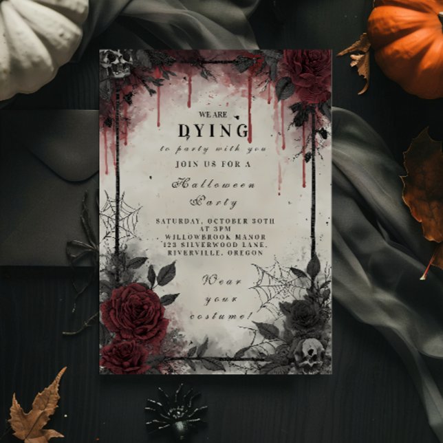 Invitation Fête d'Halloween aux roses gothiques ensanglantées (Créateur téléchargé)