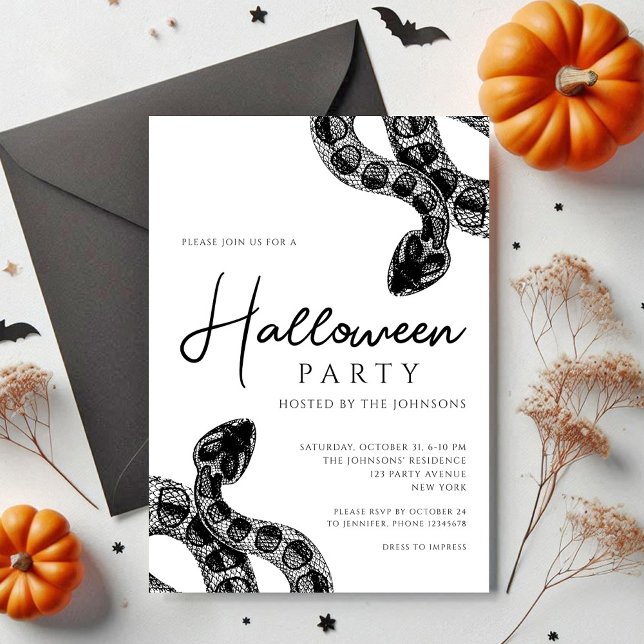 Invitation Fête d'Halloween aux serpents noirs et blancs (Black And White Snakes Halloween Party Invitation)