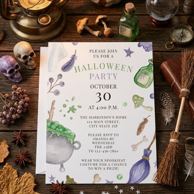 Invitation Fête d'Halloween aux teintes douces de pourpre et  (Créateur téléchargé)