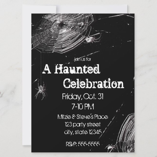 Invitation Fête d'Halloween aux toiles d'araignées et araigné (Devant)