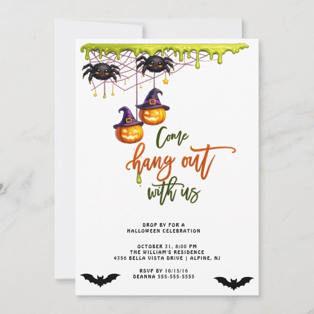 Invitation Fête d'Halloween avec araignée moderne, venez avec (Devant)
