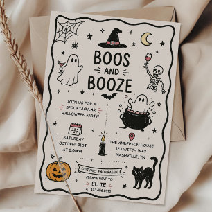 Invitation Fête d'Halloween avec Boos et Boissons Dessinés à