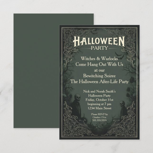 Invitation Fête d'Halloween avec cadre orné (Devant / Derrière)